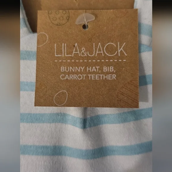 Lila & Jack - NEW Bunny Hat, Bib & Carrot Teether 'My First Easter' Blue Rabbits - Picture 4 of 5